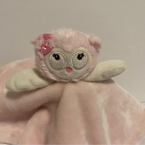 Blankets & Beyond Owl Lovey Security Blanket Pink White Baby Boy Cuddle Toy - Picture 2 of 5